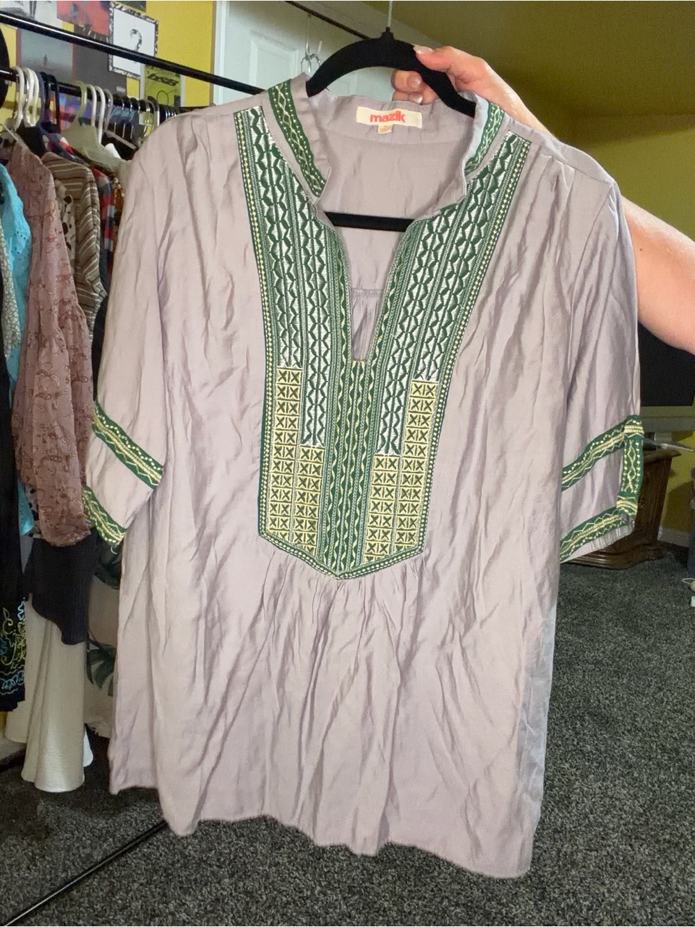 Mazik Tunic with Green & Cream Embroidery Size M